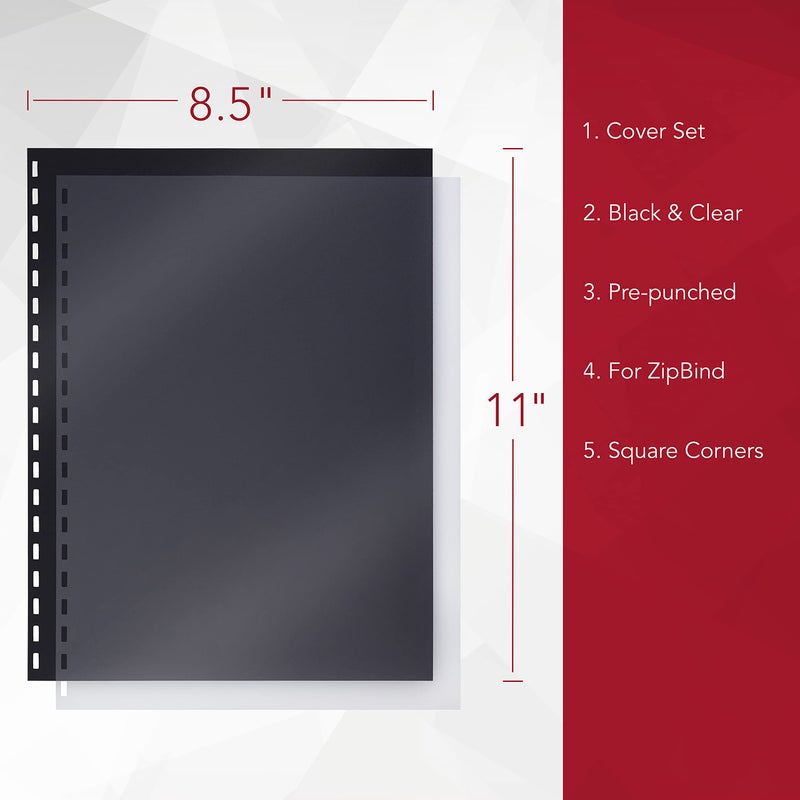 GBC ZipBind Pre-Punched Cover Set, Clear/Black, 10-Pack (26003) - Image 2